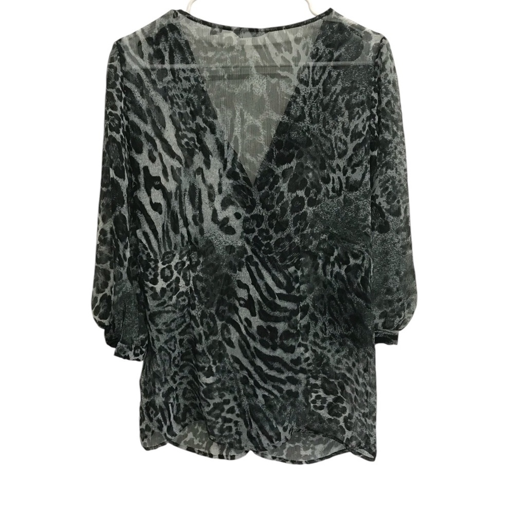 New York and Co Sheer Blouse Animal Print Black Size L